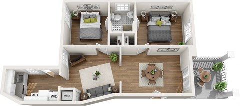Floor plan for 2 beds, 1 bath, 820 sqft